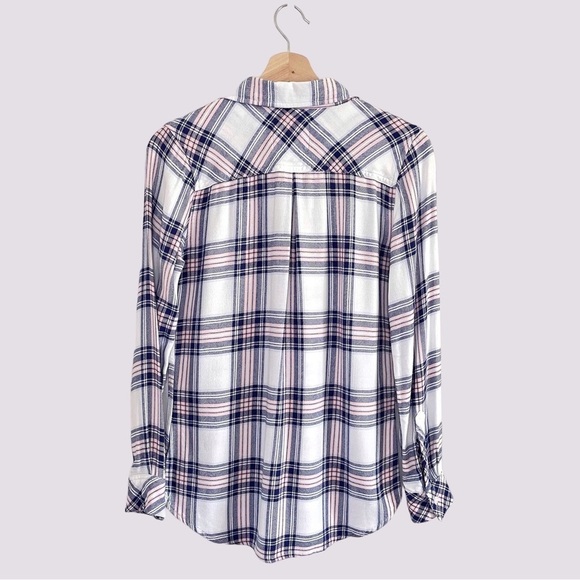 Rails Hunter Plaid Button Down Long Sleeve Shirt White Navy Pink XS - Picture 2 of 12